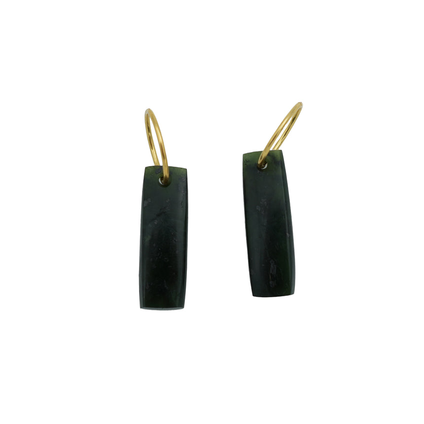 Pounamu Hoop Earrings - Forest Green Rectangle on Gold