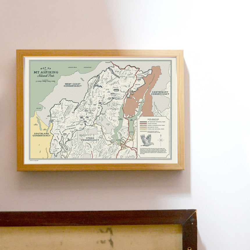 Mt Aspiring National Park Map Art Print