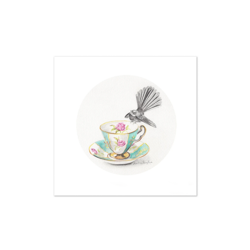 Fantail and Mint Tea Cup Art Print