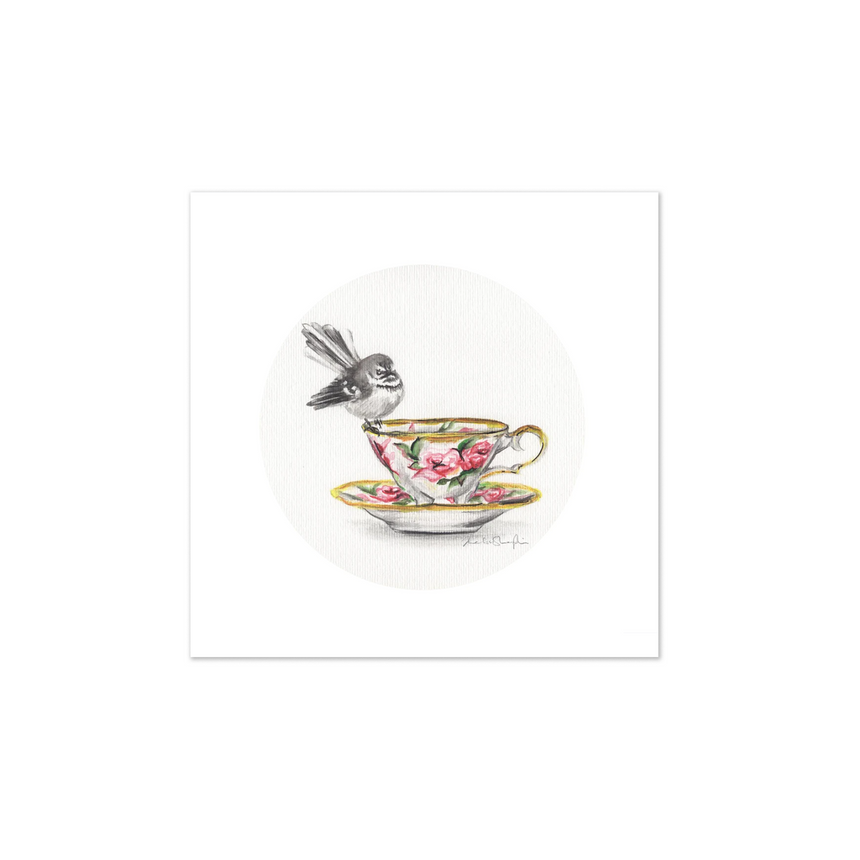 Fantail and Rose Tea Cup Art Print