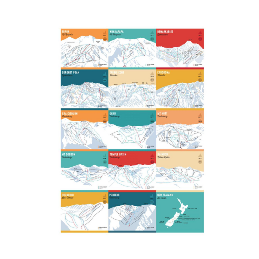 New Zealand Ski Trail Maps Art Print